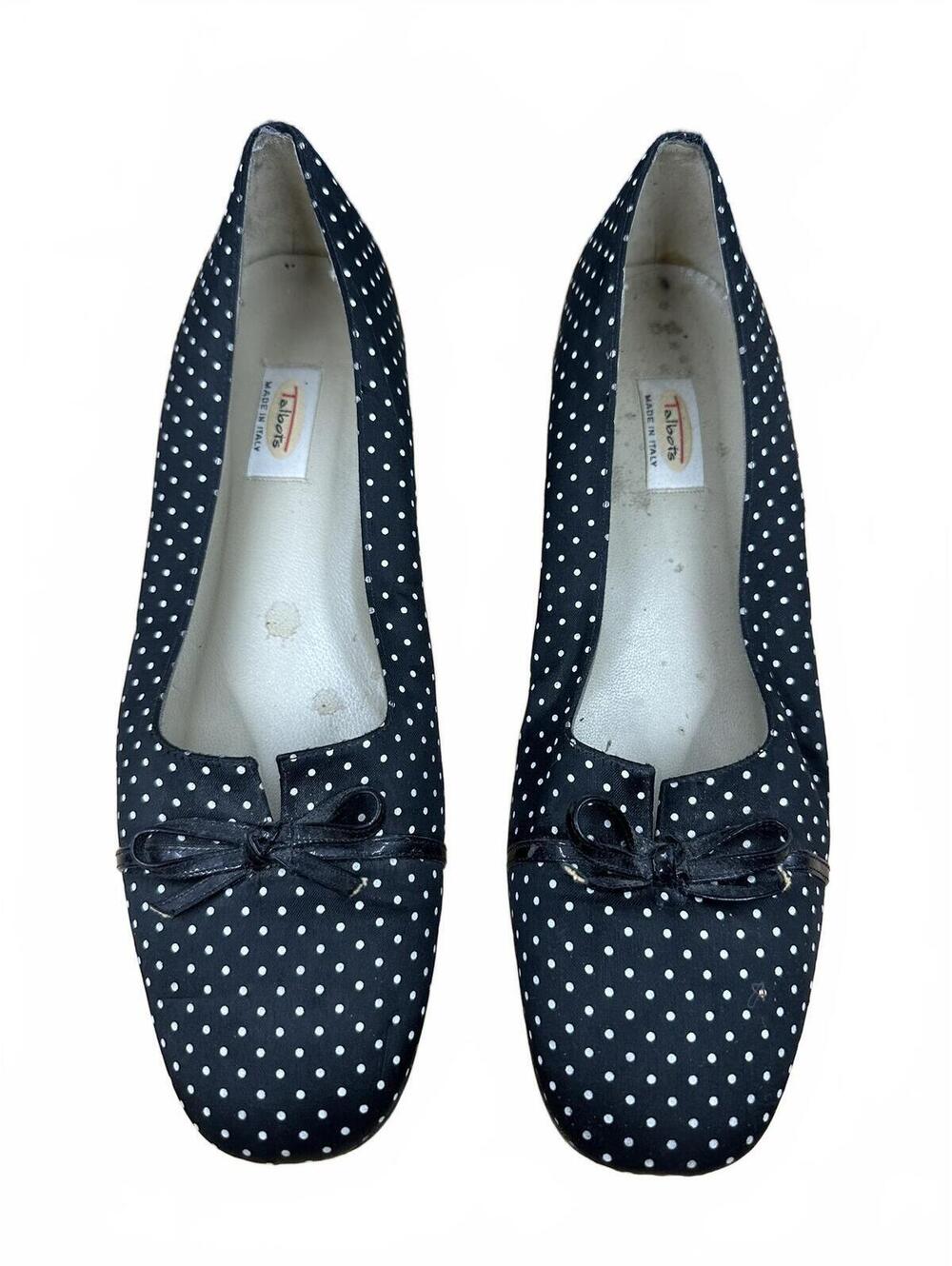 Talbots Black White Polka Dot Bow Flats Y2K Retro Vintage Inspired - Picture 2 of 7
